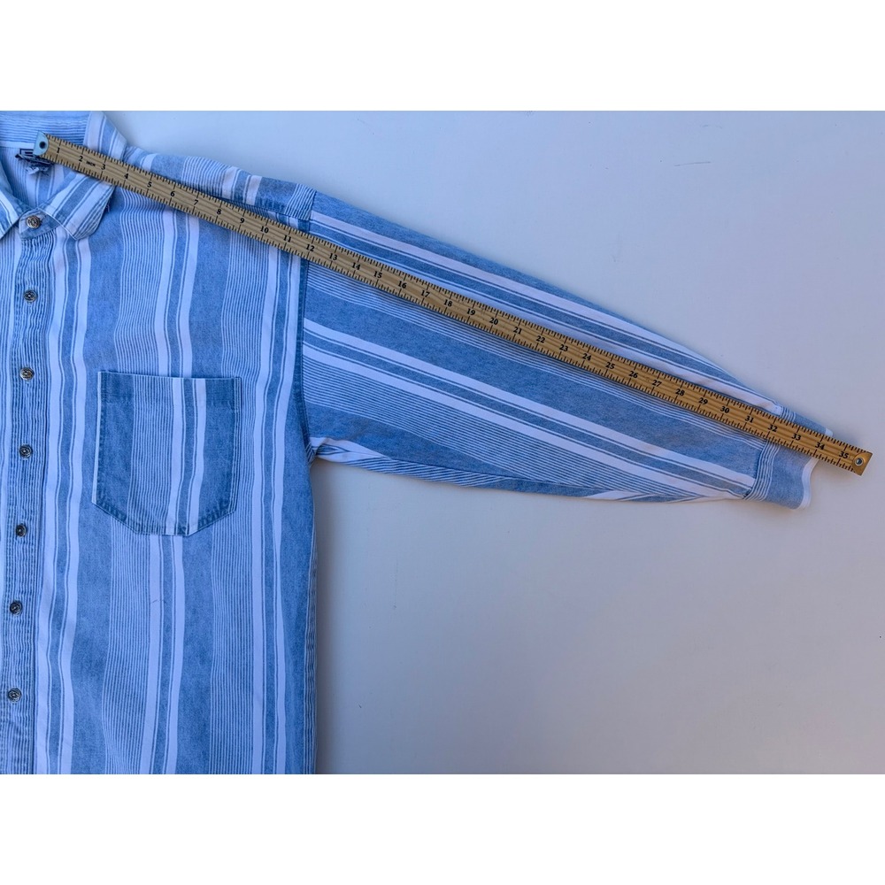 Vintage Exit Button Down Mens XL Blue Striped Denim Shirt Long Sleeve Western - Picture 9 of 9